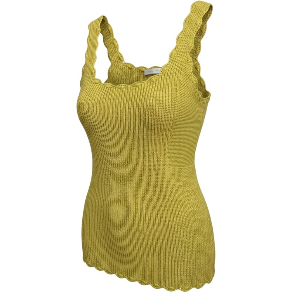 Moth Anthropologie Yellow Scalloped Crochet Knit Tank Top Cottage Ribbed Small